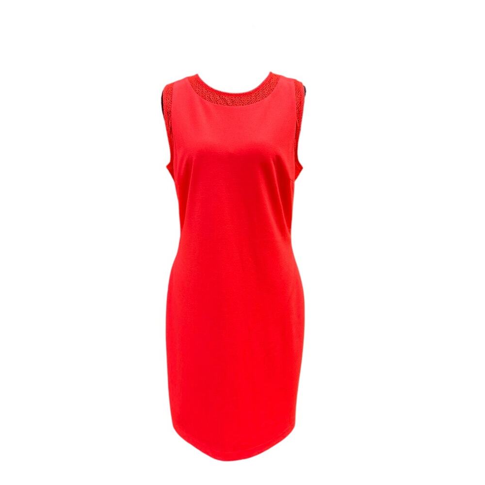 Gianni Bini Orange Coral Sheath Dress Medium Lace Cutout Back Cocktail Bodycon